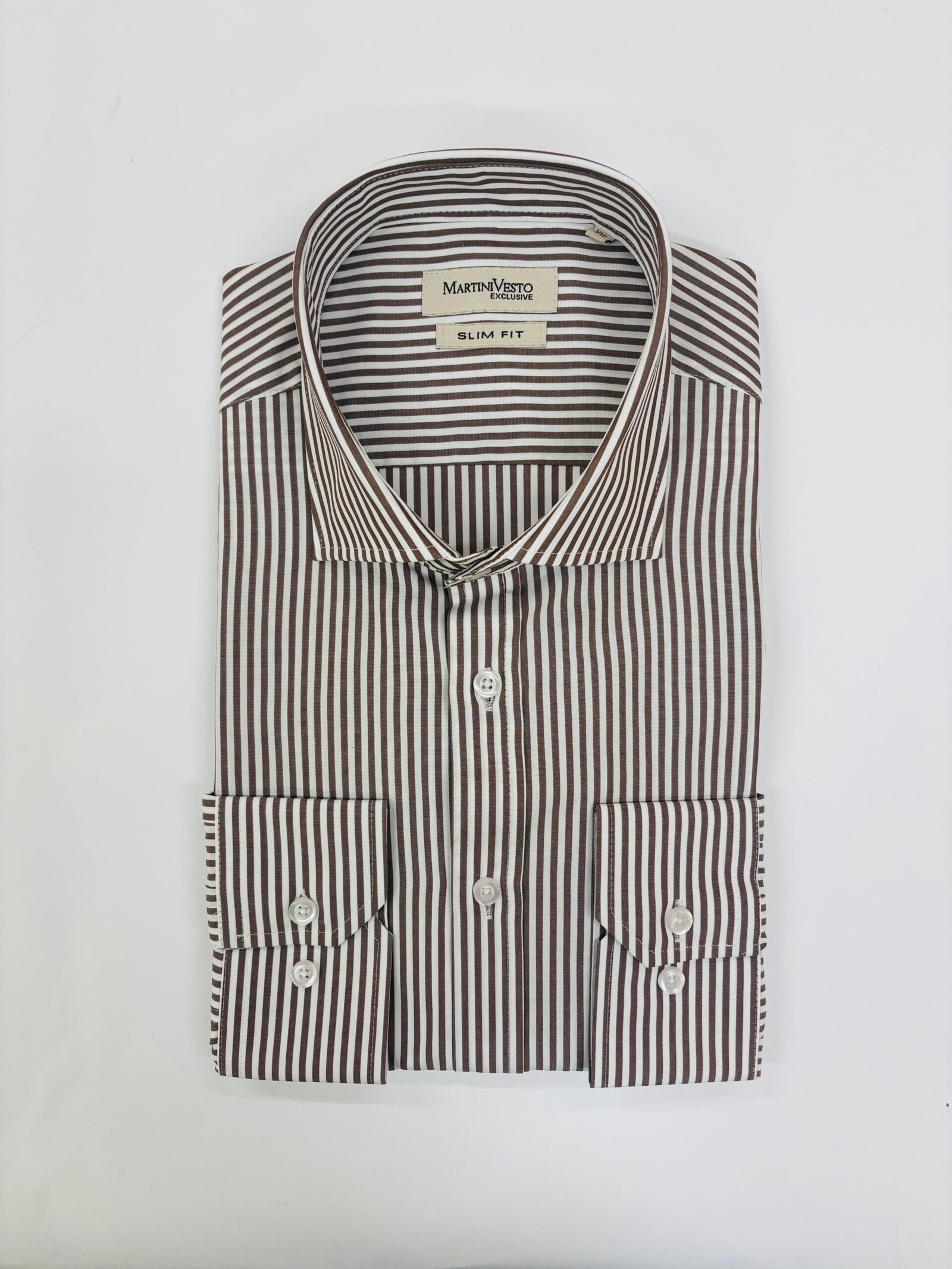 Muška košulja bela sa braon prugama,slim fit - Image 2