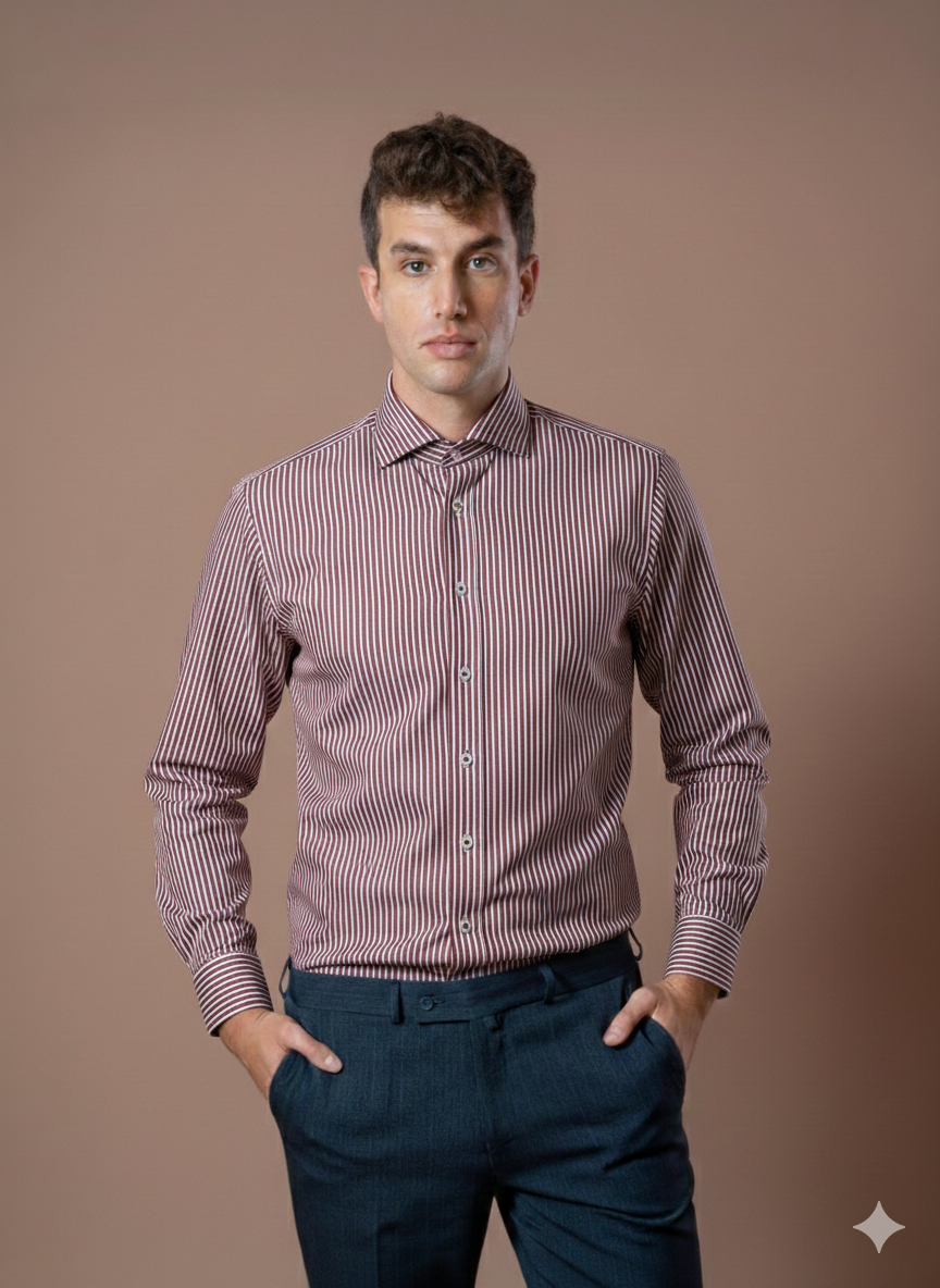 Muška košulja bela sa bordo prugama,slim fit