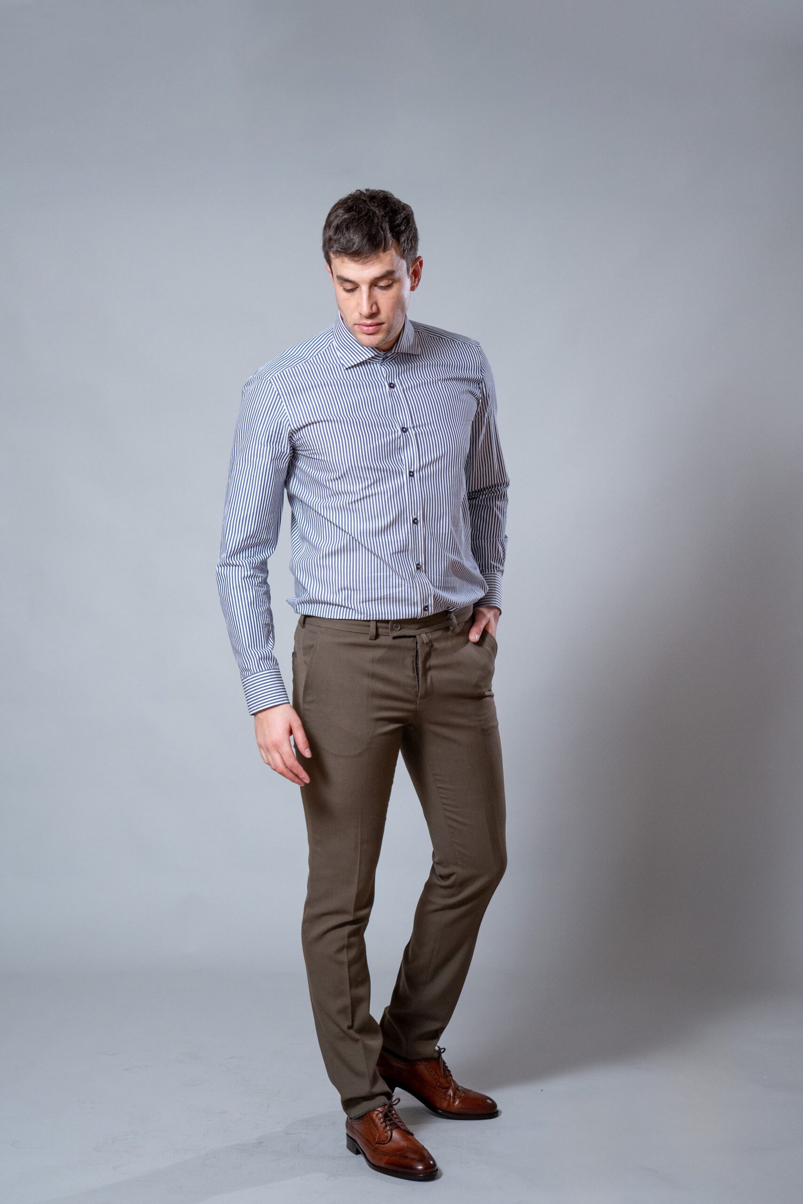 Muška košulja teget sa belim prugama,slim fit - Image 2