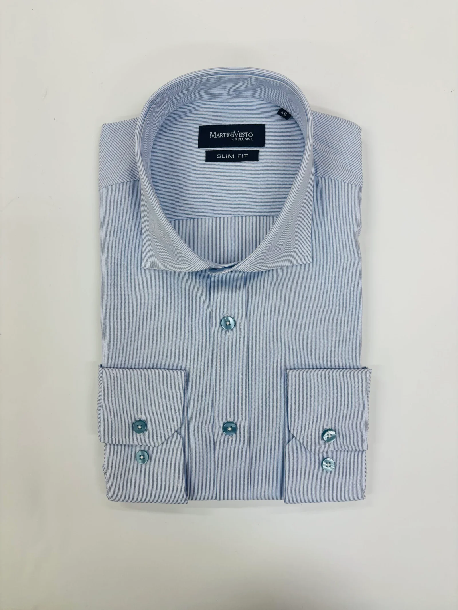 Muška košulja bela sa svetloplavim prugama,slim fit - Image 2