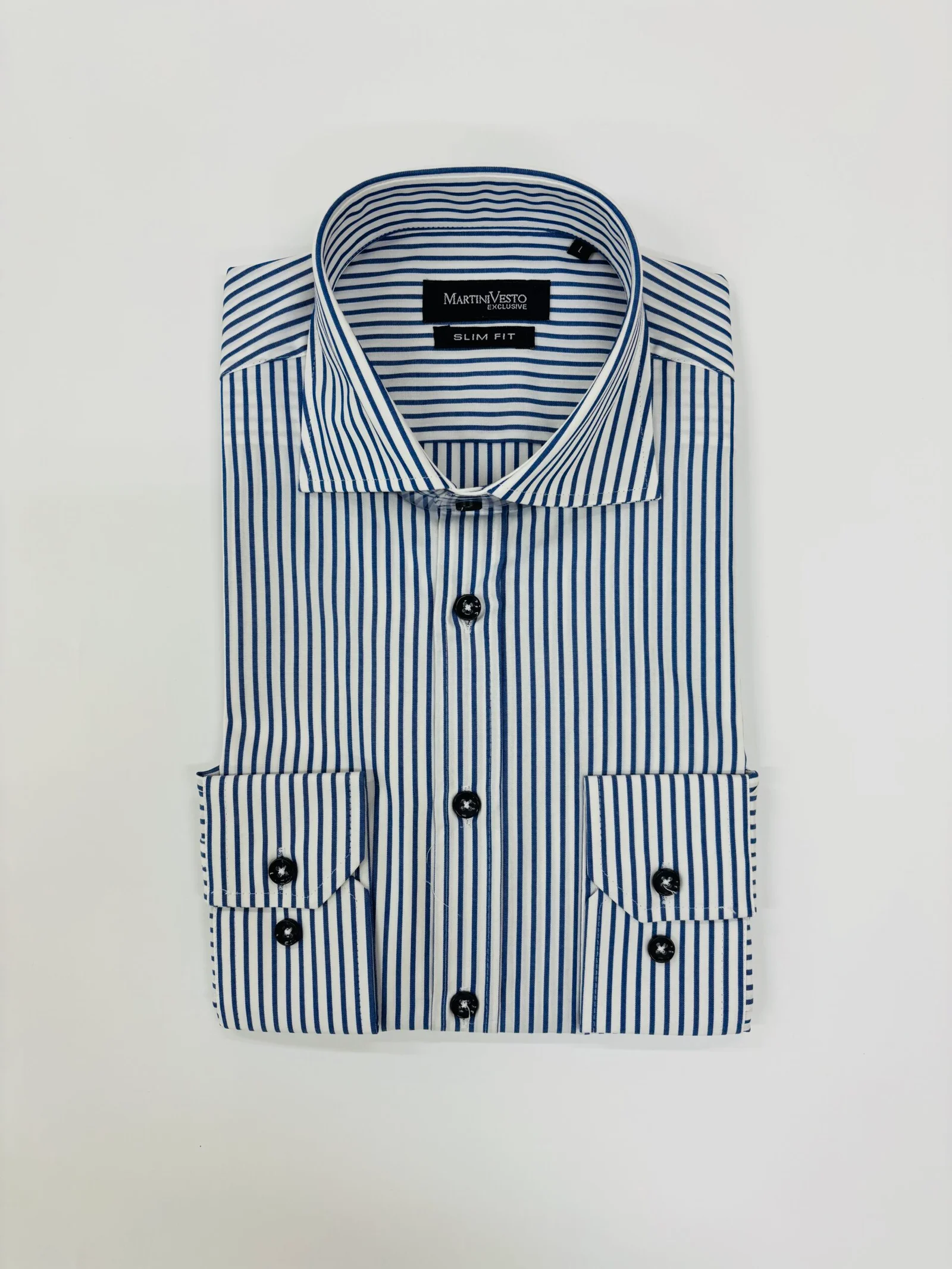 Muška košulja bela sa teget prugama,slim fit - Image 2