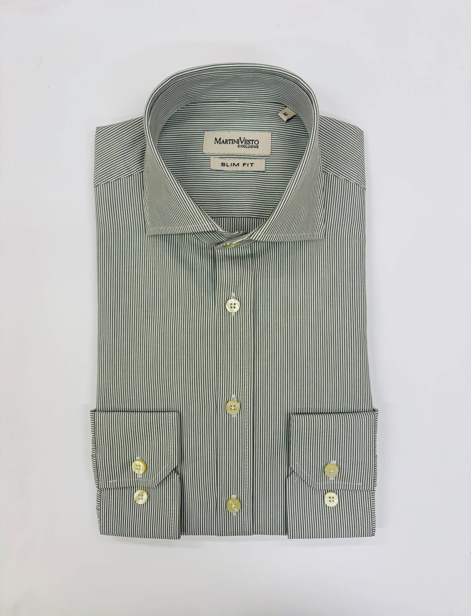 Muška košulja bela sa zelenim prugama,slim fit - Image 2