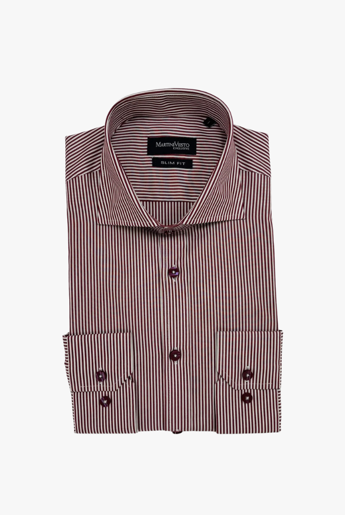 Muška košulja bela sa bordo prugama,slim fit - Image 2