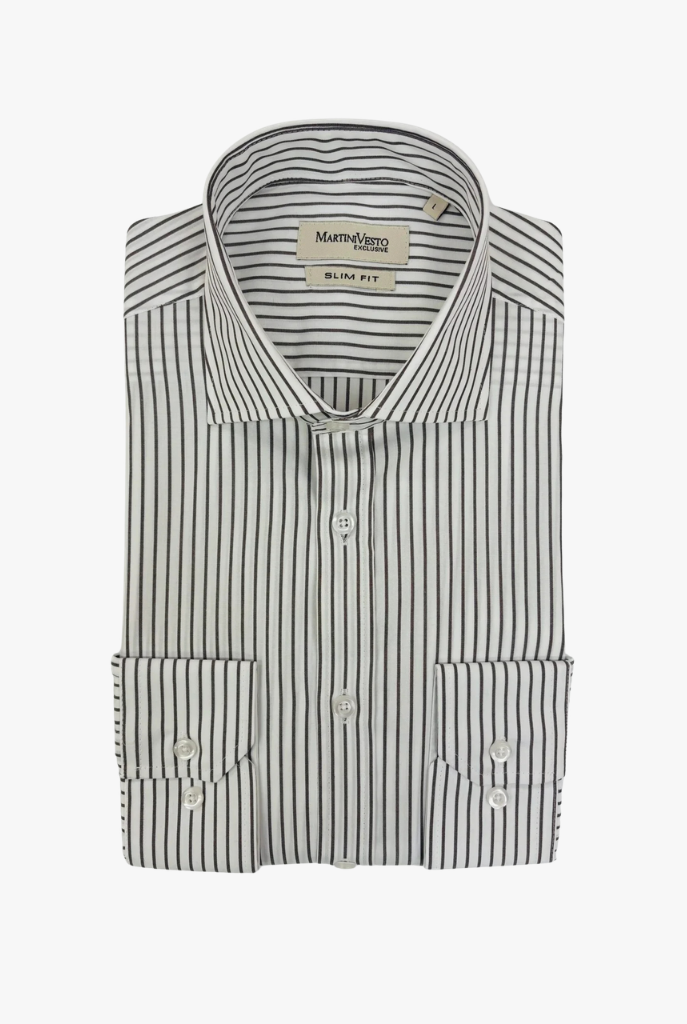 Muška košulja bela sa braon užim prugama,slim fit - Image 2