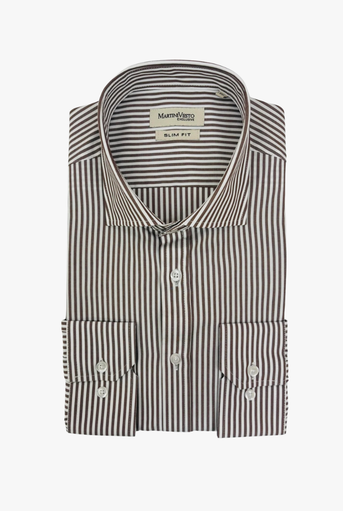 Muška košulja bela sa braon prugama,slim fit - Image 2