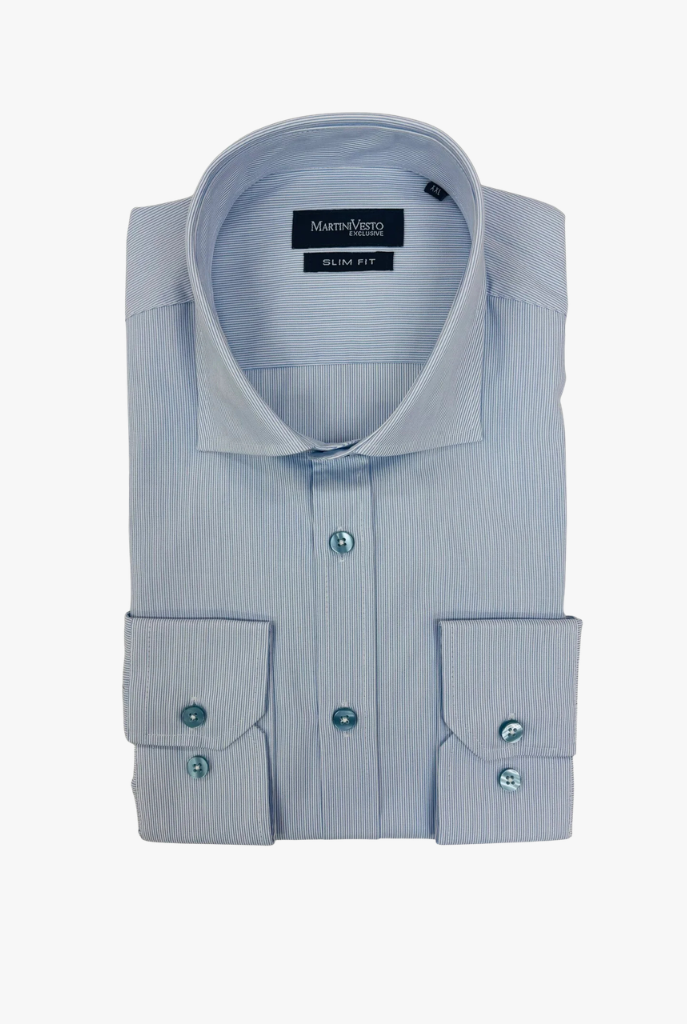 Muška košulja bela sa svetloplavim prugama,slim fit - Image 2