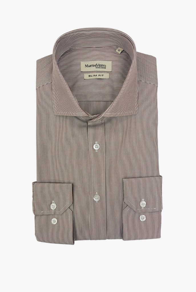 Muška košulja bela sa tamnobraon prugama,slim fit - Image 2