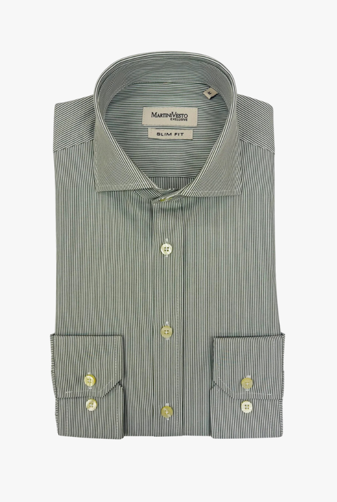 Muška košulja bela sa zelenim prugama,slim fit - Image 2