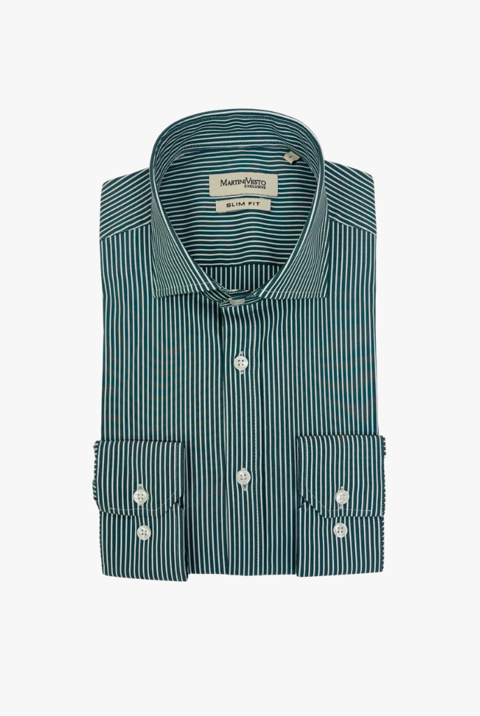 Muška košulja zelena sa belim prugama,slim fit - Image 2