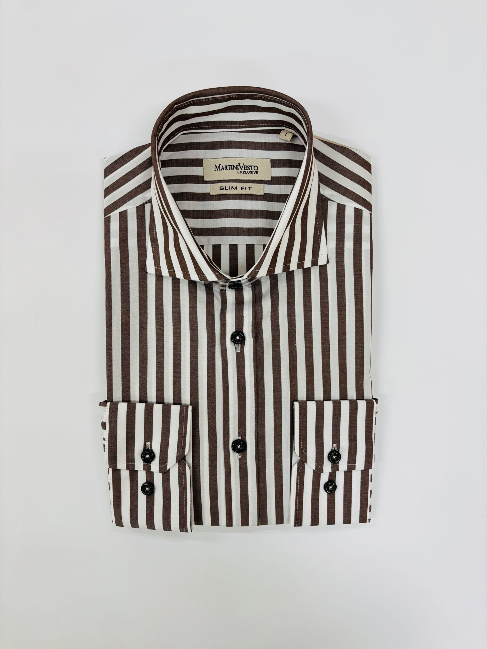 Muška košulja bela sa braon širim prugama,slim fit - Image 2