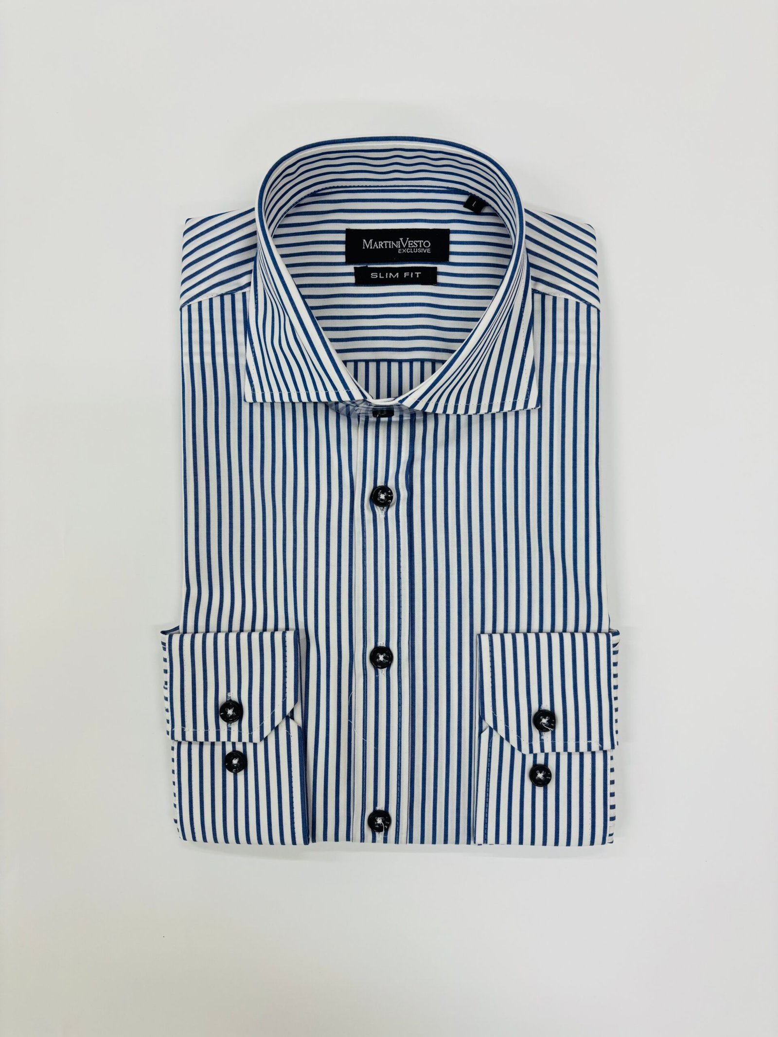 Muška košulja bela sa teget prugama,slim fit