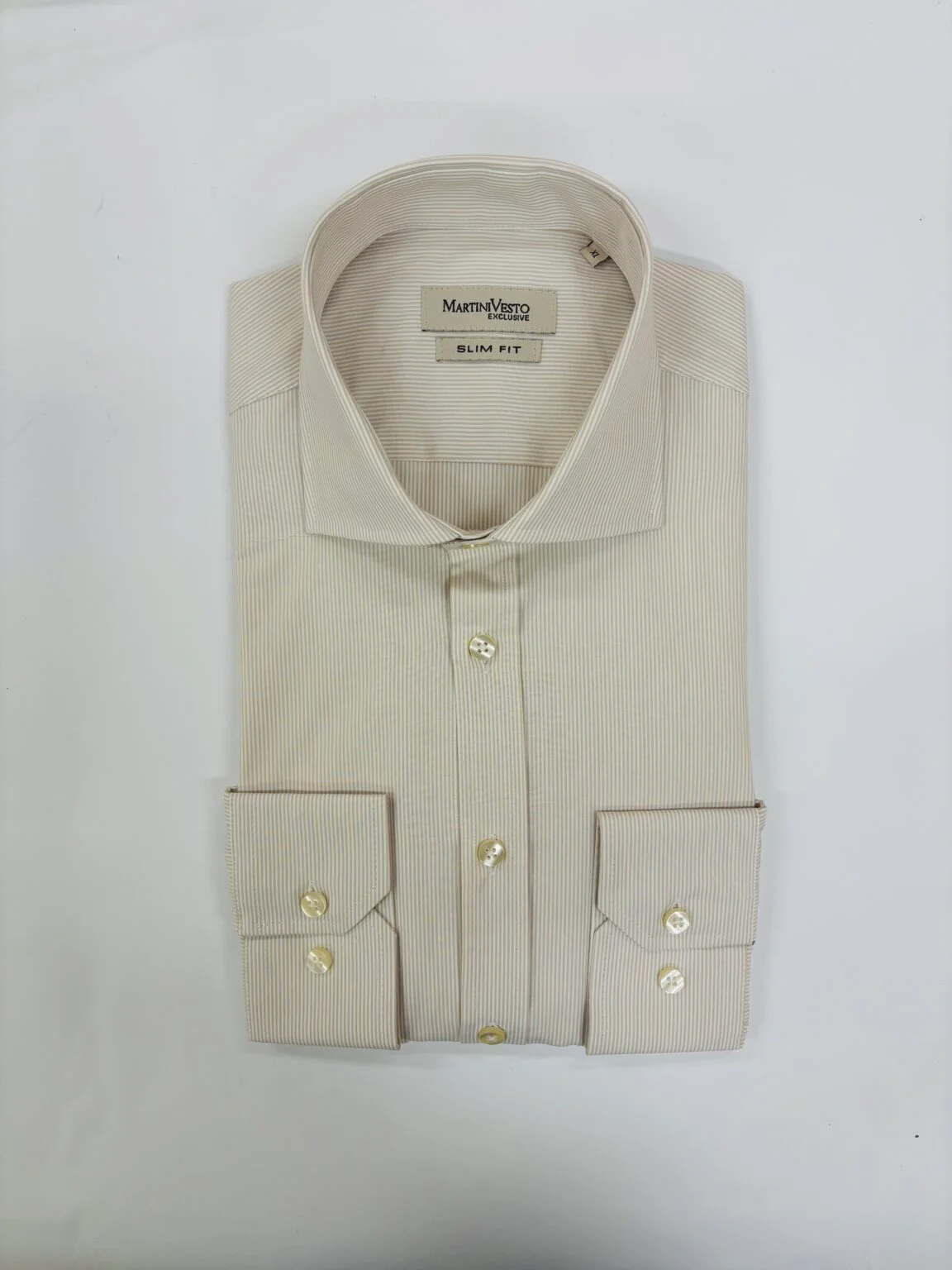 Muška košulja bela sa svetlobraon prugama,slim fit - Image 2