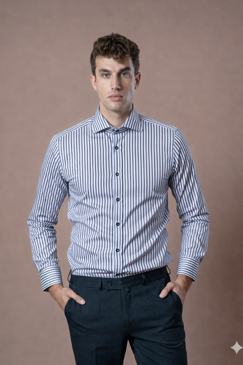 Muška košulja bela sa teget prugama,slim fit