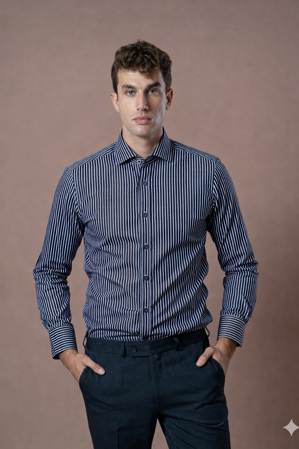 Muška košulja bela sa teget prugama,classic