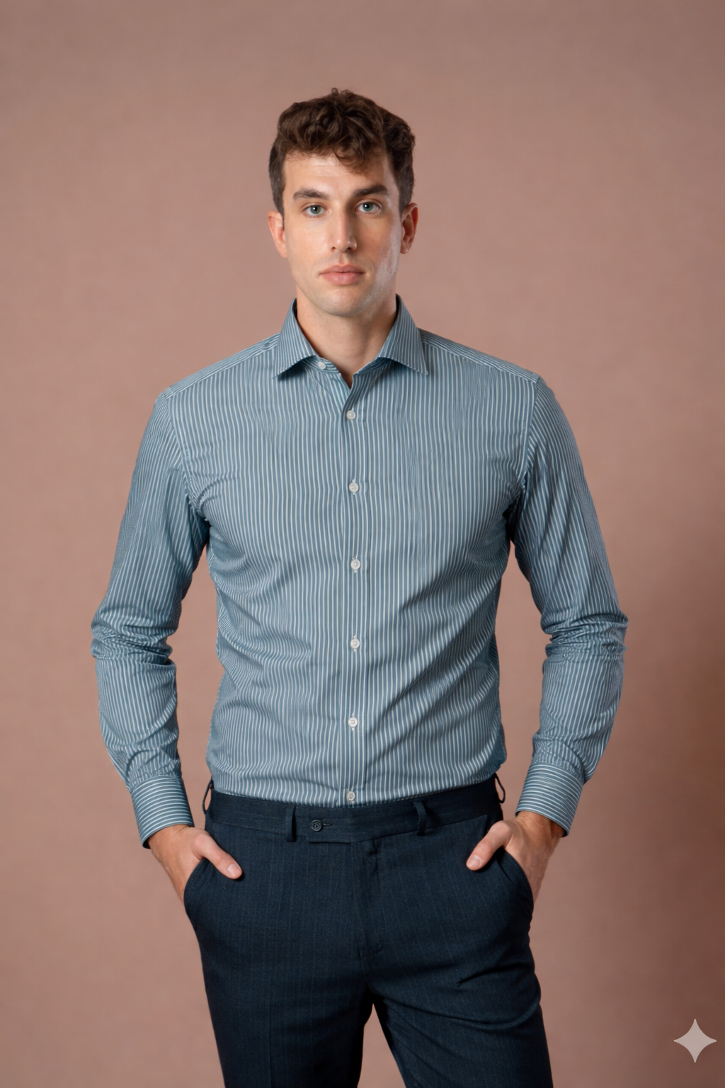 Muška košulja zelena sa belim prugama,slim fit