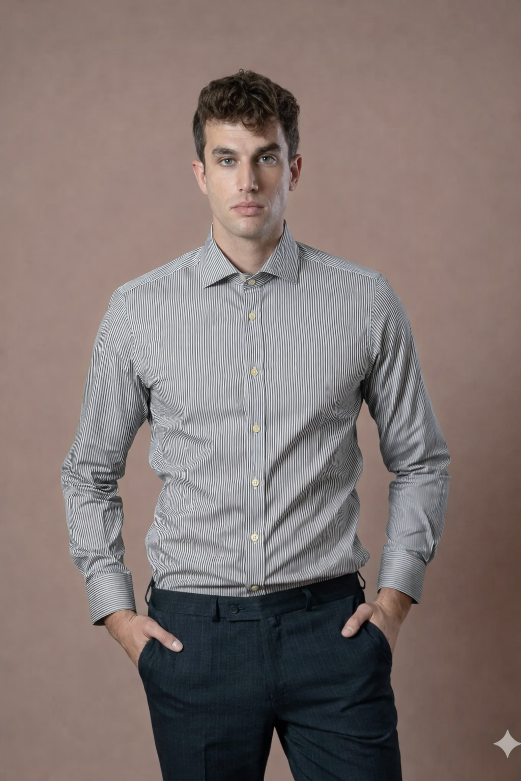 Muška košulja bela sa zelenim prugama,slim fit