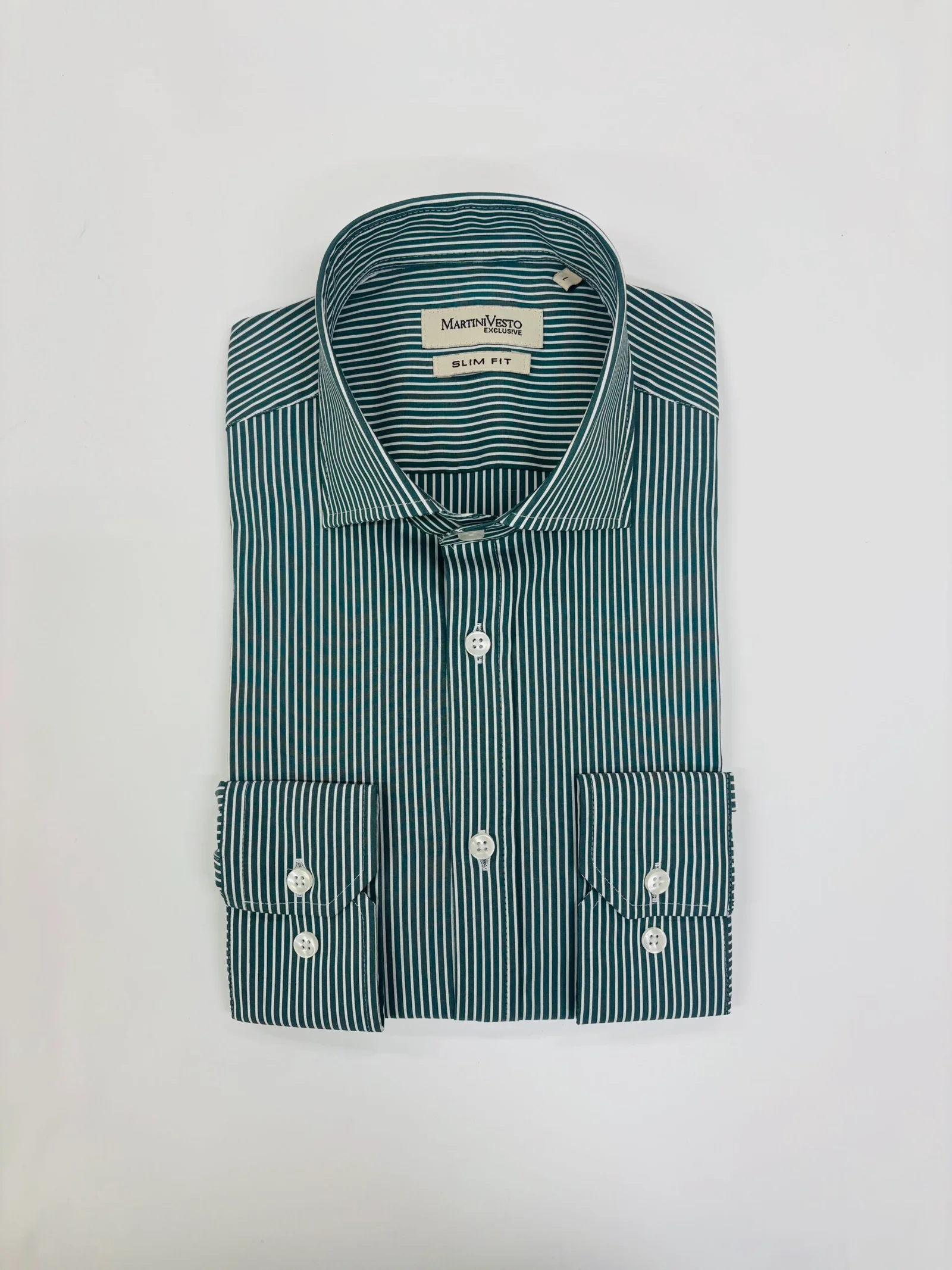 Muška košulja zelena sa belim prugama,slim fit - Image 2