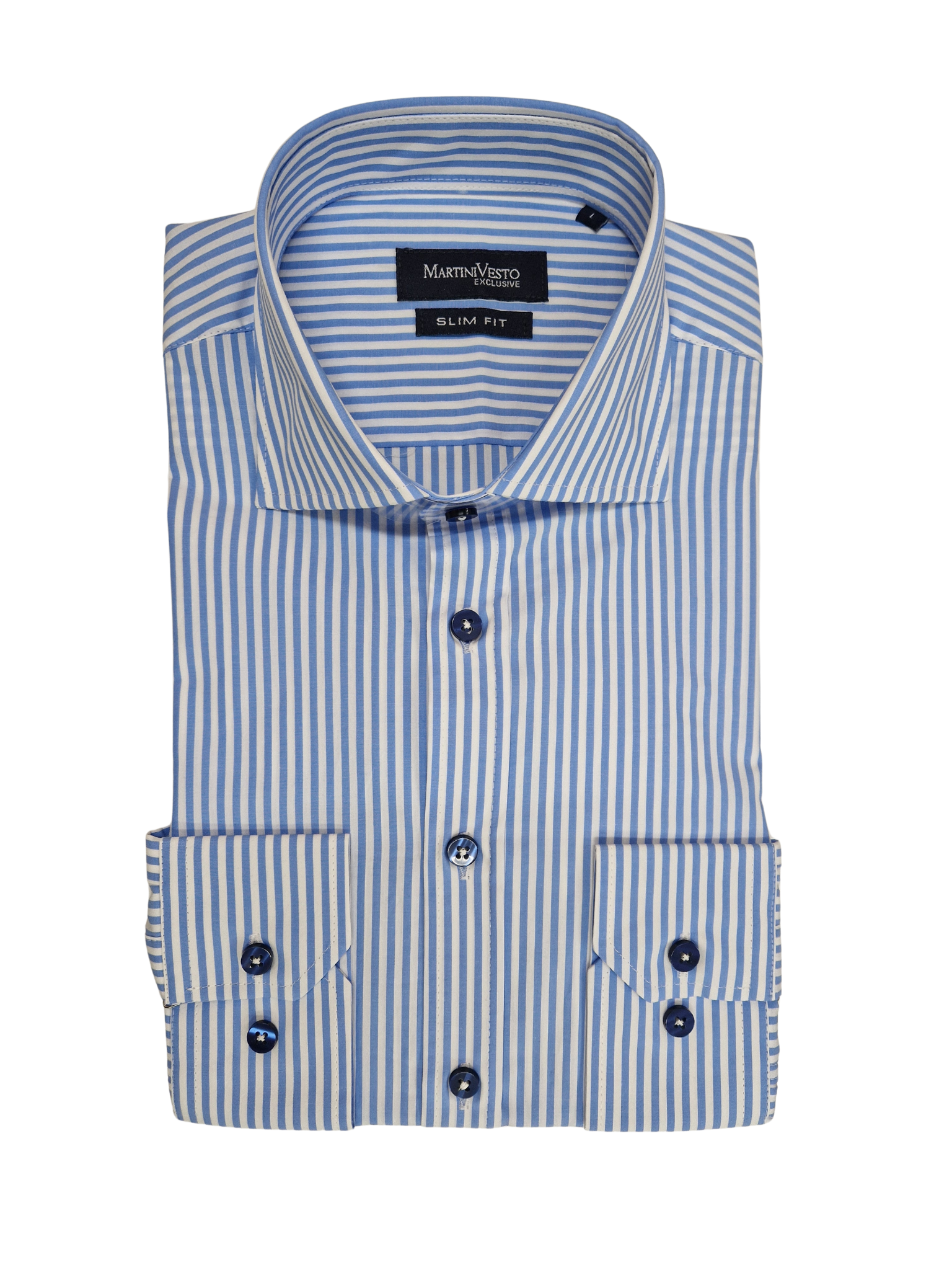 Muška košulja bela sa svetloplavim prugama,slim fit - Image 2