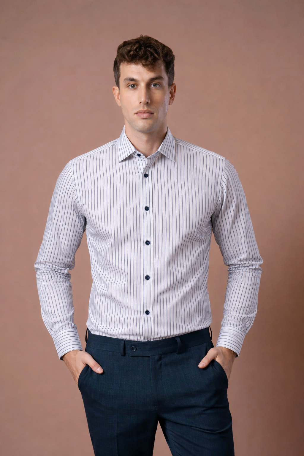 Muška košulja bela sa teget prugama