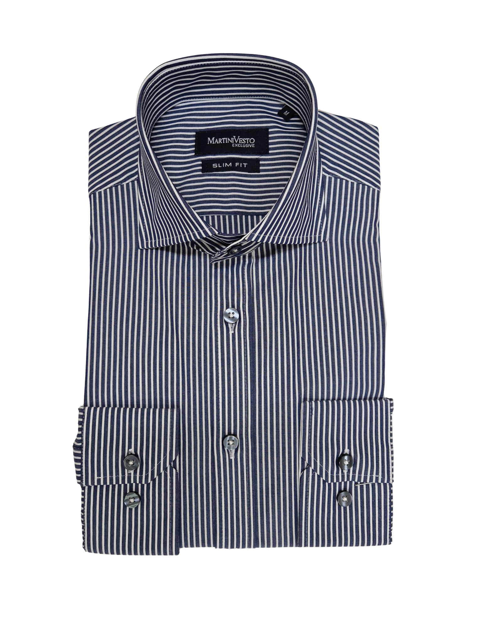 Muška košulja bela sa teget užim prugama,slim fit - Image 2