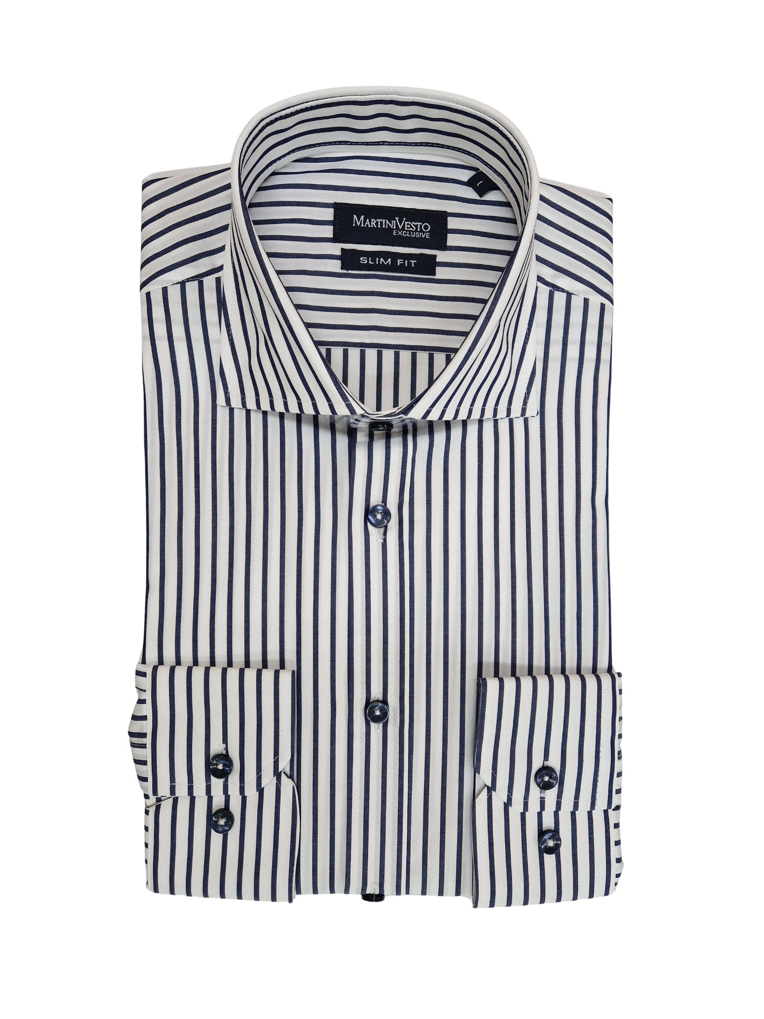 Muška košulja bela sa teget širim prugama,slim fit - Image 2